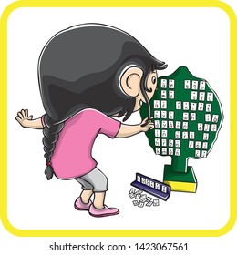 a girl playing with alphabets tree