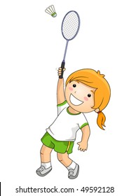 Girl Playing Badminton - Vector