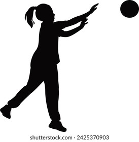 a girl playing with ball, silhouette vector