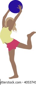 Girl playing with the ball. Vector image. 