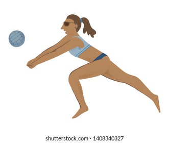Girl playing beach volleyball. Vector illustration