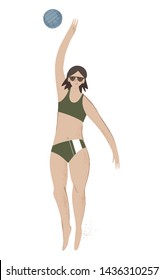 Girl playing beach volleyball. Vector illustration
