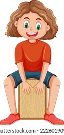 Girl playing cajon drum vector illustration