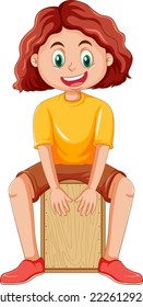 Girl playing cajon drum vector illustration