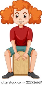 Girl playing cajon drum vector illustration