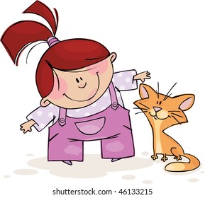 Girl playing with cat