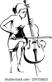 Girl playing the cello. Vector silhouette.