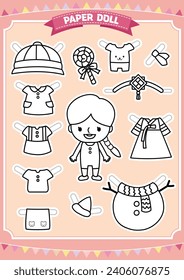 Girl playing with coloring paper dolls