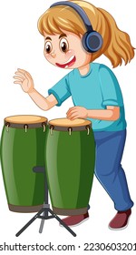 A girl playing conga drum musical instrument illustration