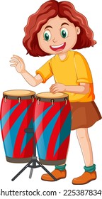 Girl playing conga drums vector illustration