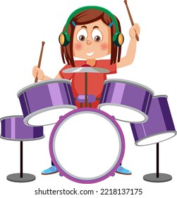 A girl playing drum illustration