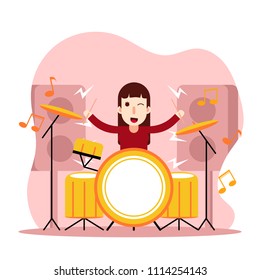 Girl playing drum music