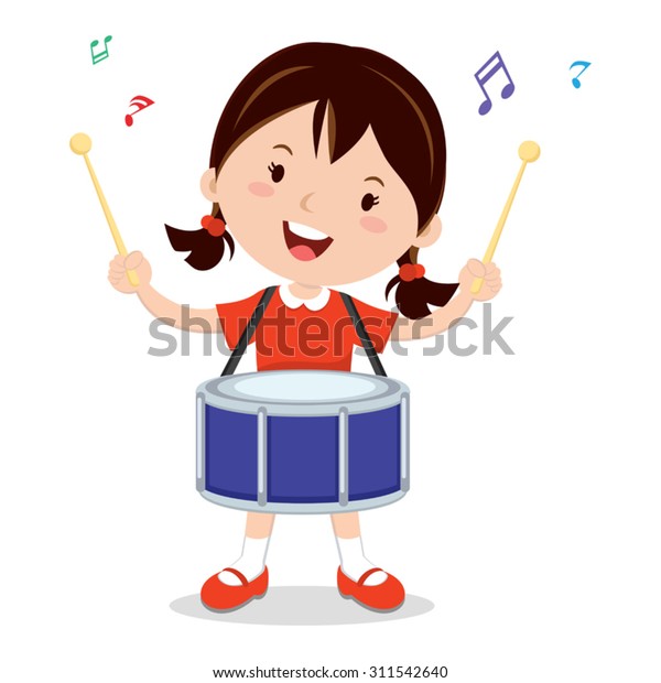 Vector De Stock Libre De Regalias Sobre Chica Tocando Tambor Imagen Vectorial De