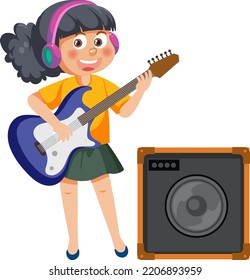 A Girl Playing Electric Guitar Illustration