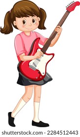 Girl playing electric guitar vector illustration