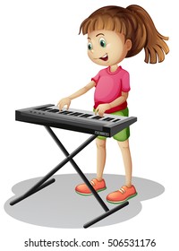 Girl playing with electronic piano illustration