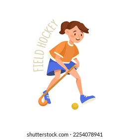 Girl playing field hockey isolated white background  Children   sport vector illustration  Activity concept
