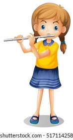 Girl playing flute alone illustration