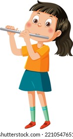 A girl playing flute cartoon character illustration