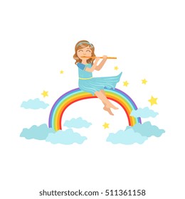 Girl Playing Flute With Rainbow And Clouds Decoration