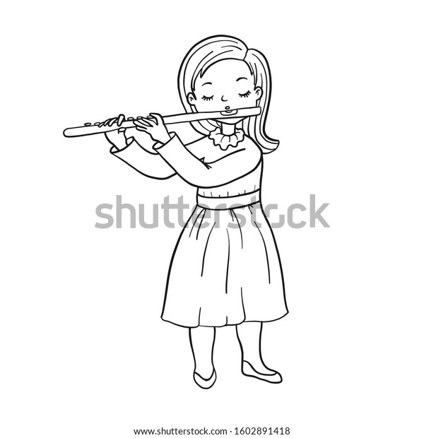 Girl Playing Flute Vector Illustration Coloring Stock Vector (Royalty Free) 1602891418