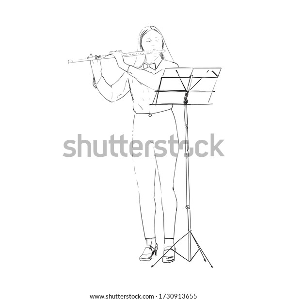 Girl Playing Flute Vector Print Illustration Stock Vector Royalty Free 1730913655 Shutterstock 4649