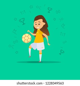 girl playing football, cartoon style vector illustration