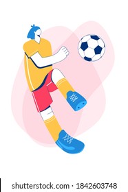 Girl playing football. Trendy flat style. Character design. Vector illustration