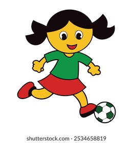 Una chica está jugando fútbol-personaje de dibujos animados