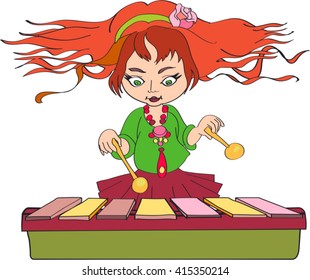 Girl playing the glockenspiel.