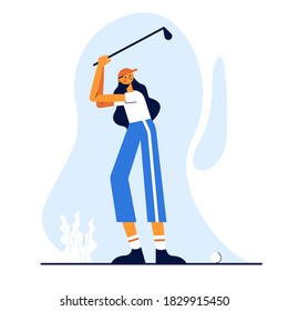 A girl playing golf. Modern vector sport illustration.