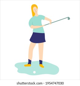Girl playing golf. Vector illustration for graphic design, sport products, presentations, shop adds, etc