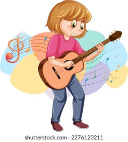 A girl playing guitar cartoon illustration