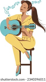 girl playing guitar illustration vector.