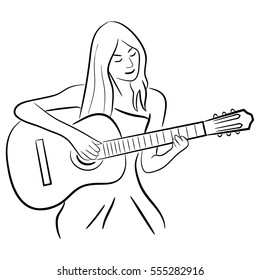 Girl In White Dress Playing Guitar Stock Illustrations