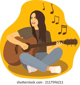 Girl playing the guitar, musician vector image.