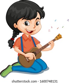 Girl playing guitar on isolated background illustration