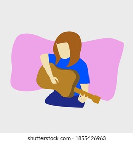 girl playing guitar on pink background