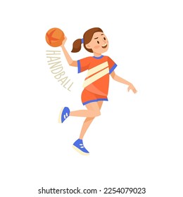 Girl playing handball isolated on white background. Children and sport vector illustration. Activity concept