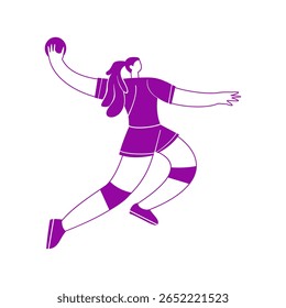 Menina jogando handebol. Ilustração de silhueta desenhada à mão de vetor.