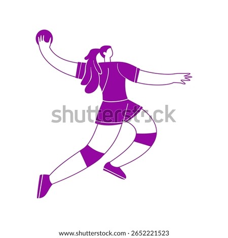 Girl playing handball. Vector hand drawn silhouette illustration.