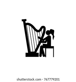 Girl playing the harp icon. Silhouette of a musician icon. Premium quality graphic design. Signs, outline symbols collection icon for websites, web design, mobile app on white background