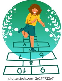 Girl is playing hopscotch. Vector illustration.