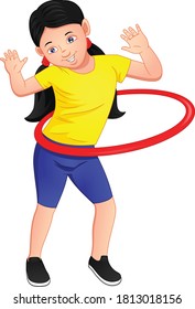 girl playing hula hoop on a white background