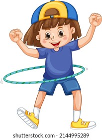 A girl playing hulahoop on white background illustration