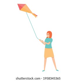 Girl playing kite icon. Cartoon of Girl playing kite vector icon for web design isolated on white background