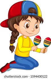 Girl playing maracas on isolated background illustration