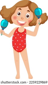 A girl playing maracas in summer theme illustration