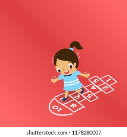 Girl playing old school hopscotch