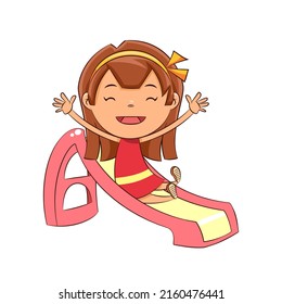 Girl playing on the slide, vector illustration
